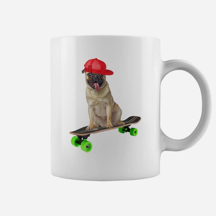 Funny Pug Dog Skateboarding Skater Trucks Coffee Mug