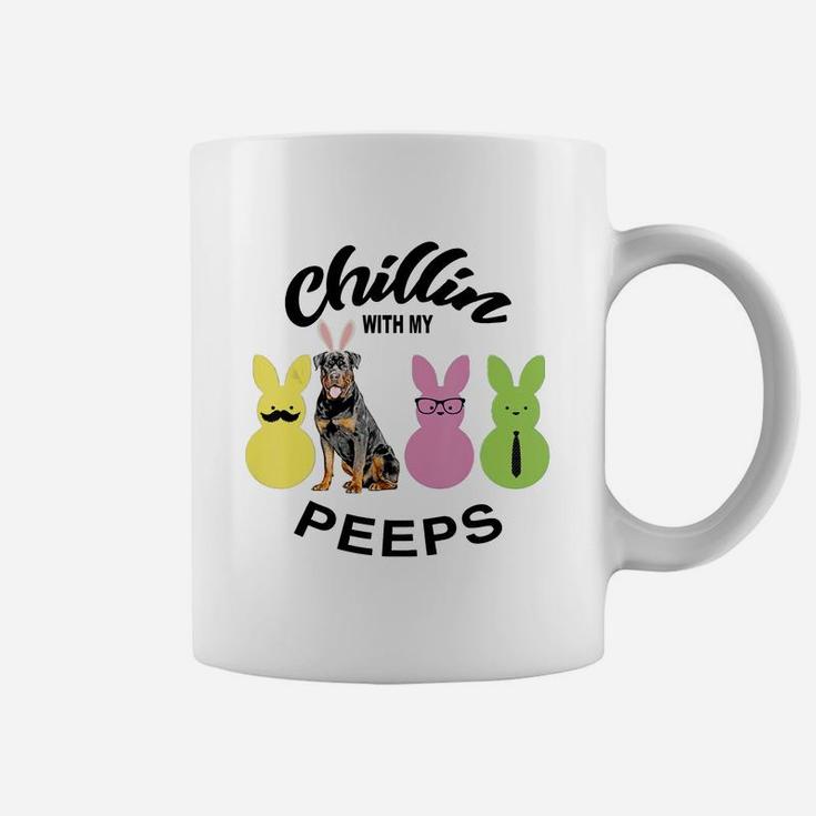 Happy 2021 Easter Bunny Cute Rottweiler Chilling With My Peeps Gift For Dog Lovers Coffee Mug