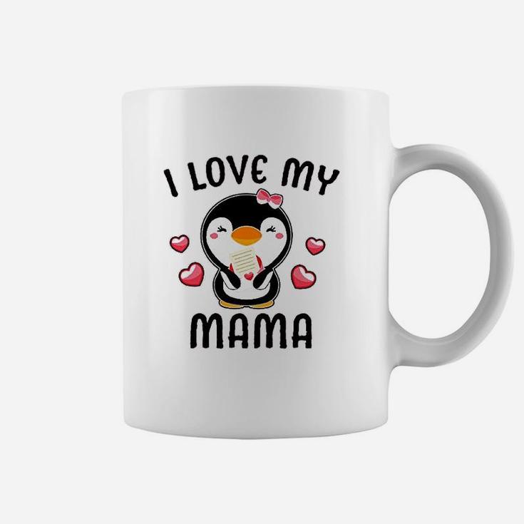I Love My Mama With Cute Penguin And Hearts Coffee Mug