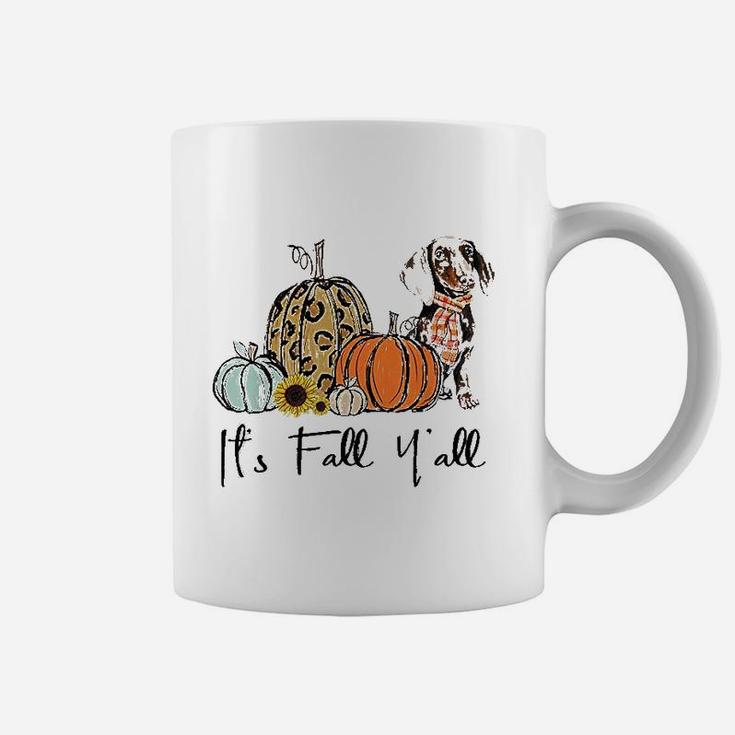 Its Fall Yall Yellow Dachshund Dog Leopard Pumpkin Falling Coffee Mug