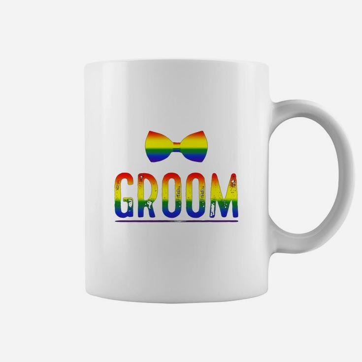 Mens Bachelor Party Shirt Gay Pride Rainbow Bow Tie Groom Coffee Mug