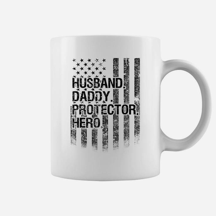 Mens Mens Husband Daddy Protector Hero Shirt American Flag Dad Coffee Mug