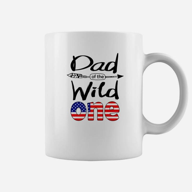 Mens White American Dad Of The Wild One Birthday America Flag Premium Coffee Mug