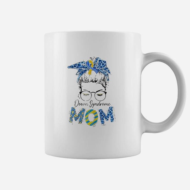 Messy Bun Leopard Blue Yellow Ribbon Syndrome Mom Coffee Mug