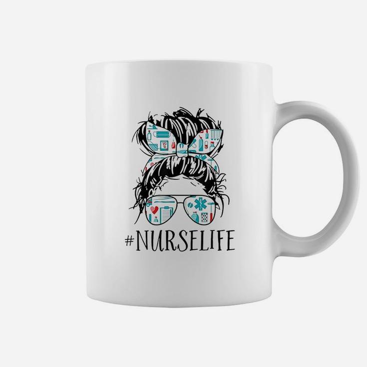 Messy Hair Woman Bun Nurse Life Healthcare Life Coffee Mug