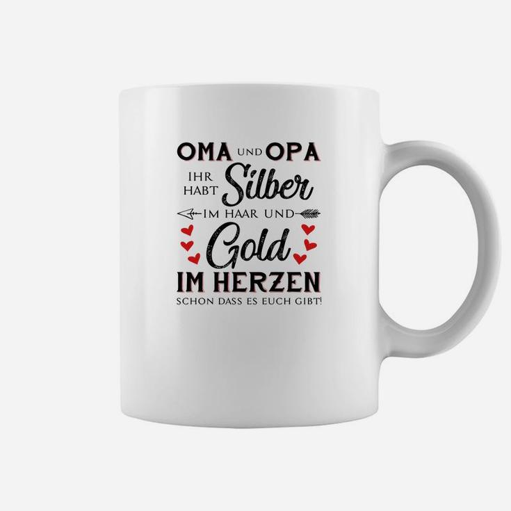 Oma und Opa Herzdesign Tassen in Silber und Gold