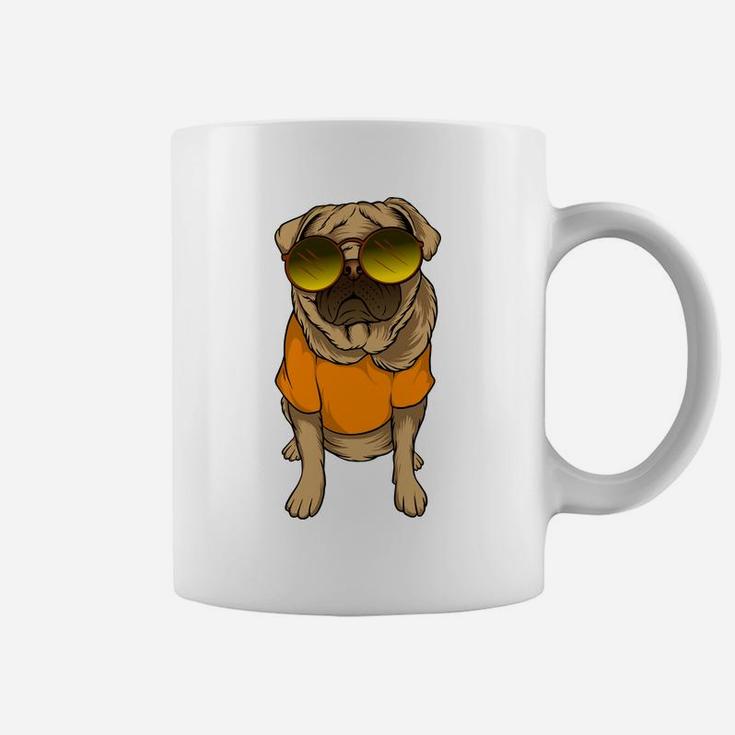Pug Dog Wearing Sunglasses Cartoon Pet And Pet Lovers Coffee Mug