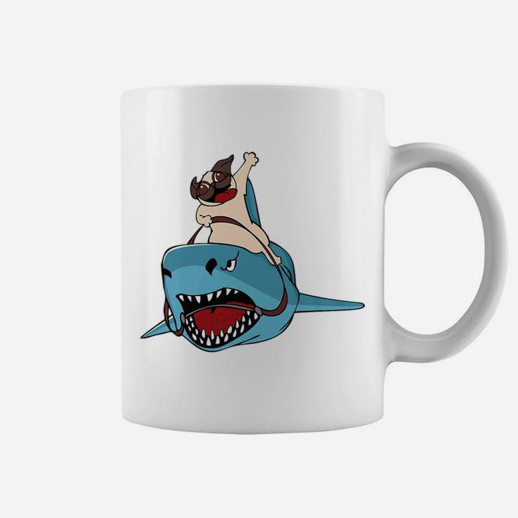 Pug Riding A Shark Funny Shark Dog Pug Gift Coffee Mug