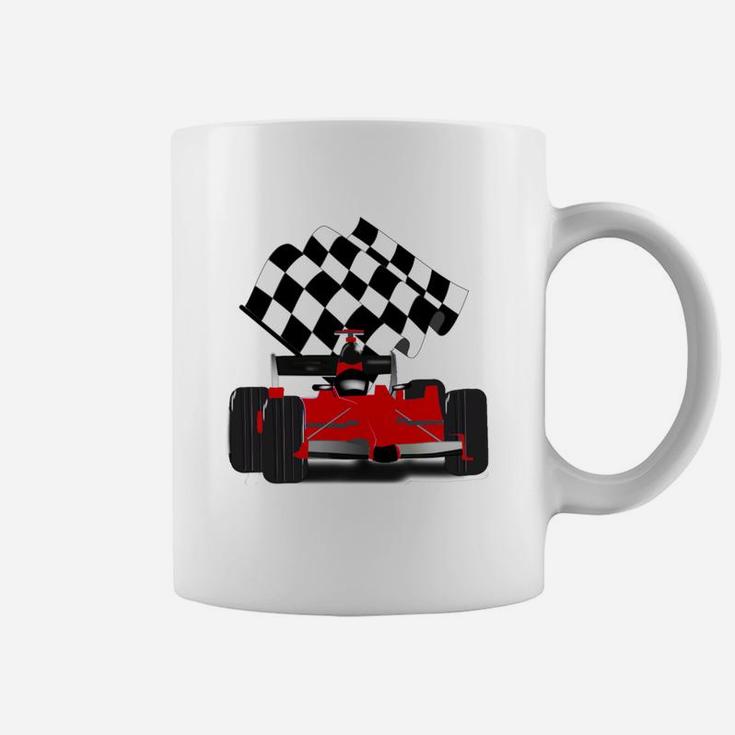 Red Race Car With Checkered Flag Coffee Mug