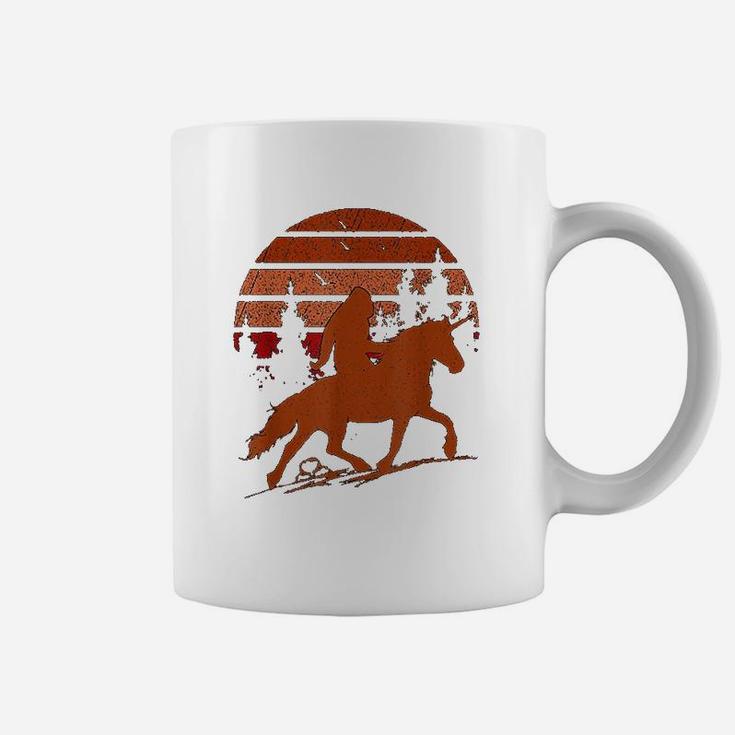 Sasquatch Riding A Unicorn Bigfoot Retro Sunset Vintage Coffee Mug