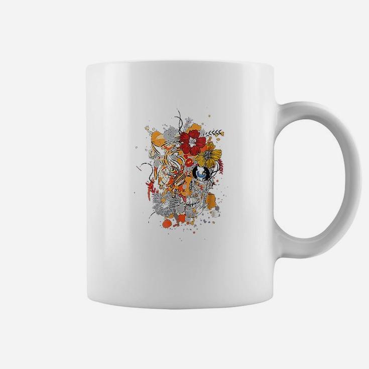 Tiger Flower Skull Day Of The Dead Mexican Pattern Coffee Mug