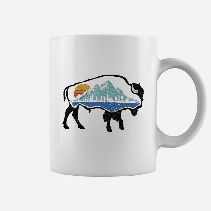 Vintage National Park Bison Landscape Buffalo Art Coffee Mug