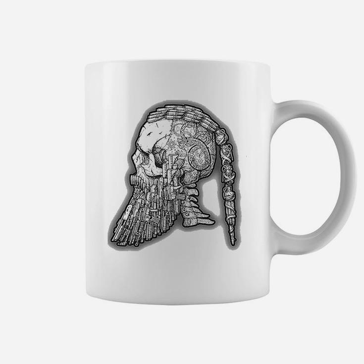 Vintage Viking Warrior Beard Skull Sketched Print Coffee Mug