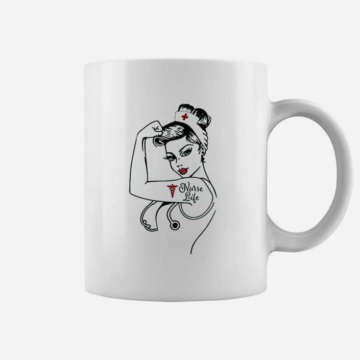 Women Nurse Funny Graphic Rosie The Riveter Coffee Mug