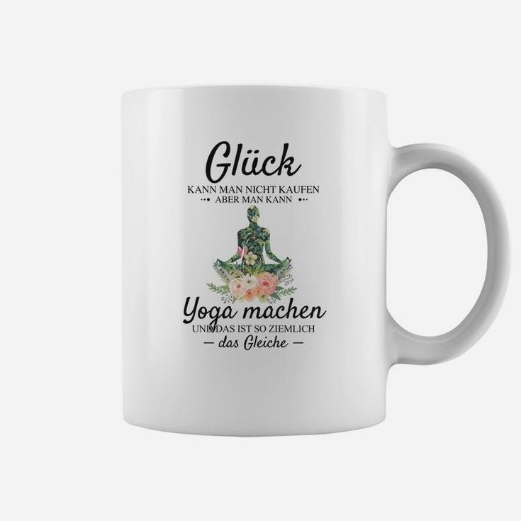 Yoga-Tassen Glück durch Yoga für Enthusiasten, Weißes Unisex Design