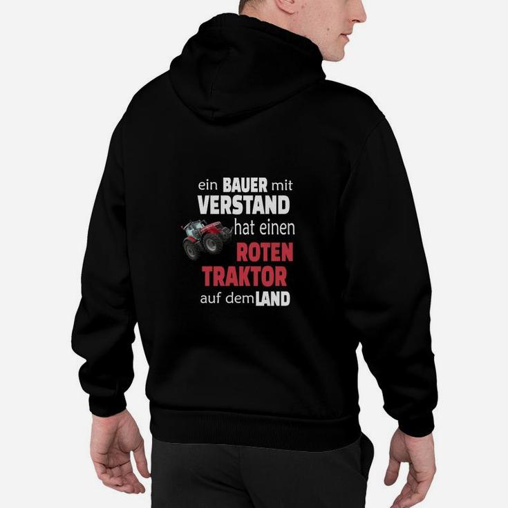 Bauer mit Verstand Schwarzes Hoodie, Roter Traktor Motiv