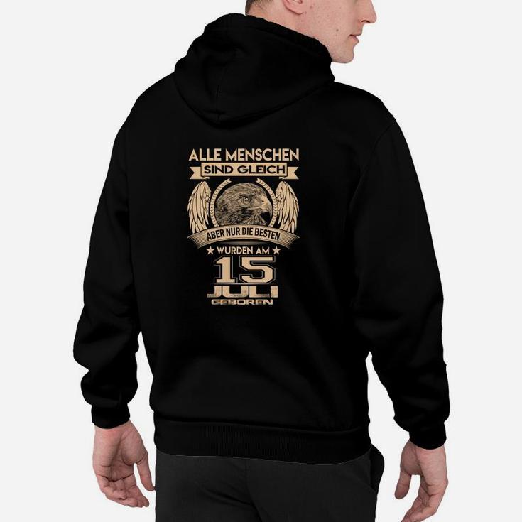 Schwarzes Adler-Geburtstags-Hoodie Individuelles Datum 15. Juli Tee