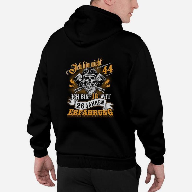 Schwarzes Geburtstags-Hoodie Nicht 44, Lustiger Spruch mit Totenkopf