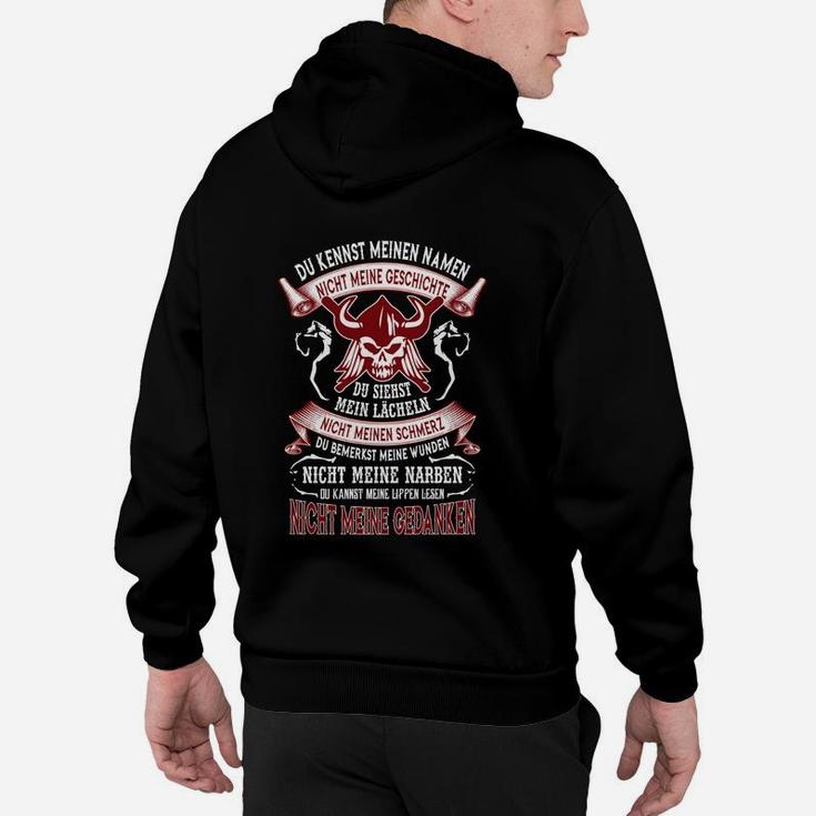 Schwarzes Herren-Hoodie Du kennst meinen Namen, nicht meine Geschichte