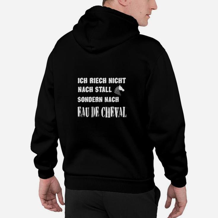 Schwarzes Hoodie Eau de Cheval, Spruch für Pferdeliebhaber