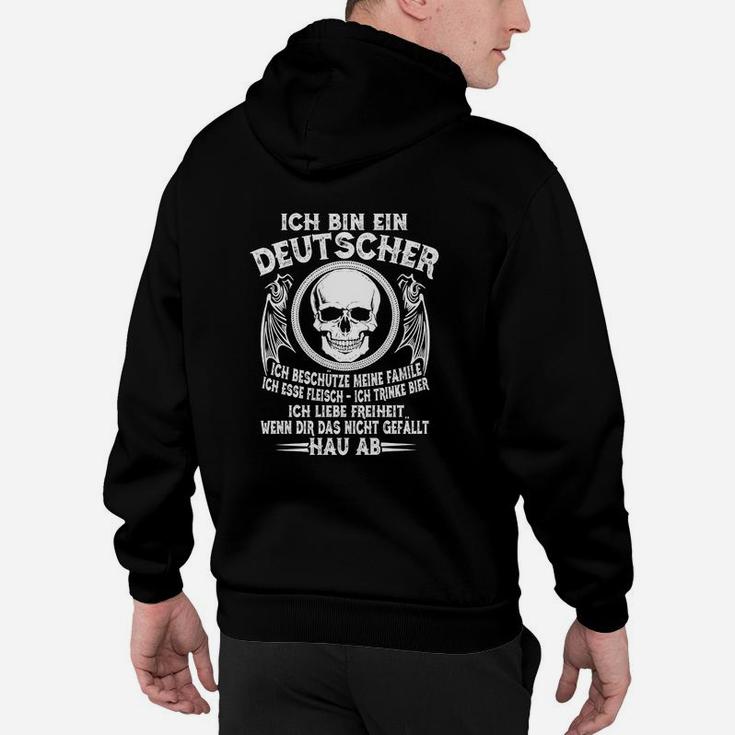 Schwarzes Hoodie mit Totenkopf & Patriotischem Spruch Ich bin ein Deutscher