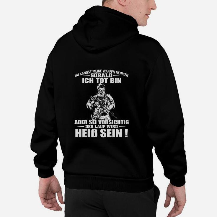 Schwarzes Hoodie mit Waffen-Statement Grafik, Motiv Tee