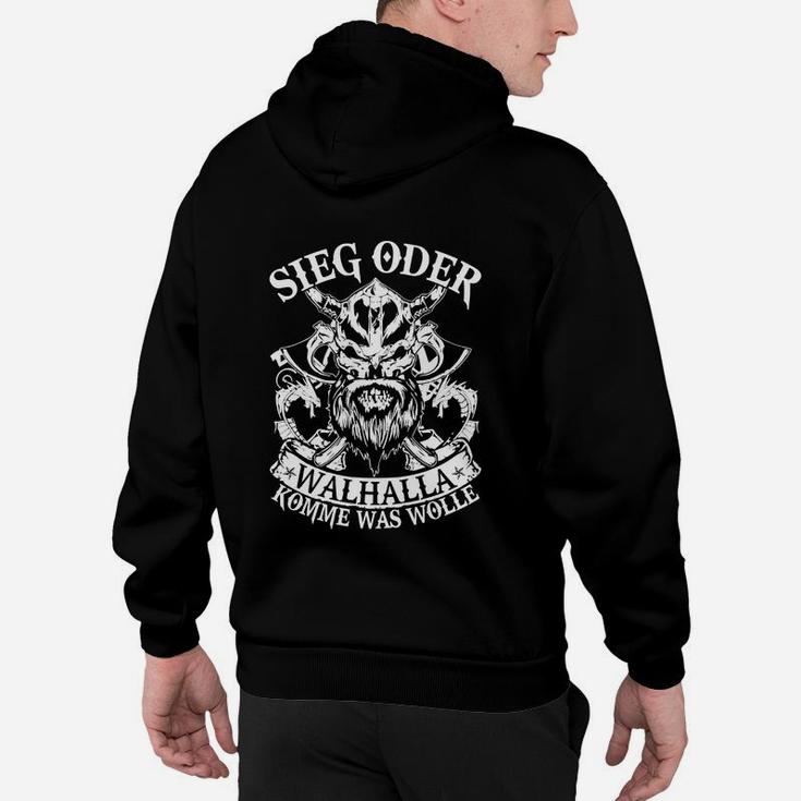 Wikinger Hoodie Sieg oder Walhalla, Nordisches Motiv – Schwarz