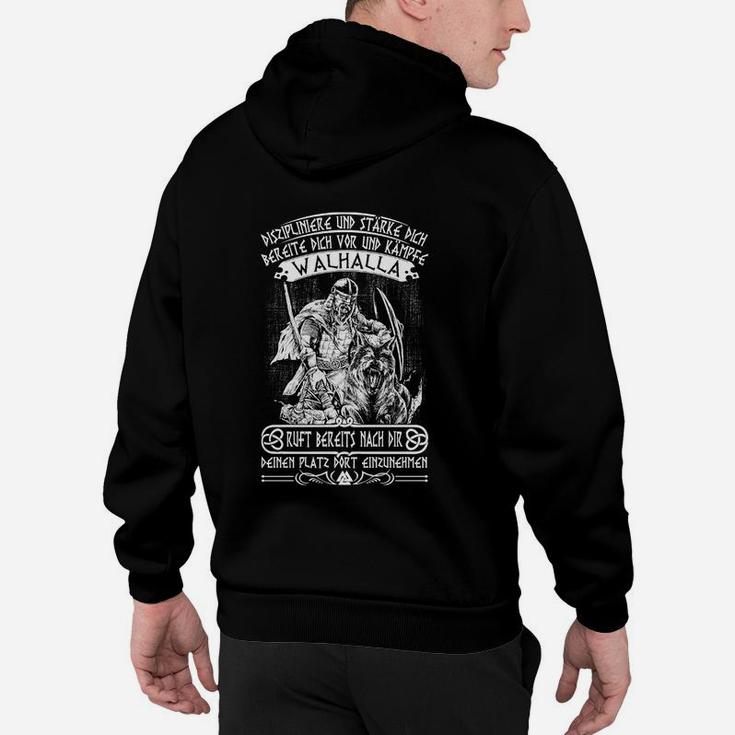 Wikinger-Hoodie Valhalla Motiv, Schwarzes Hoodie mit Spruch