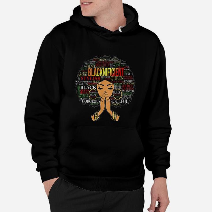 Blacknificent Words Art Afro Natural Hair Black Queen Hoodie Seseable UK