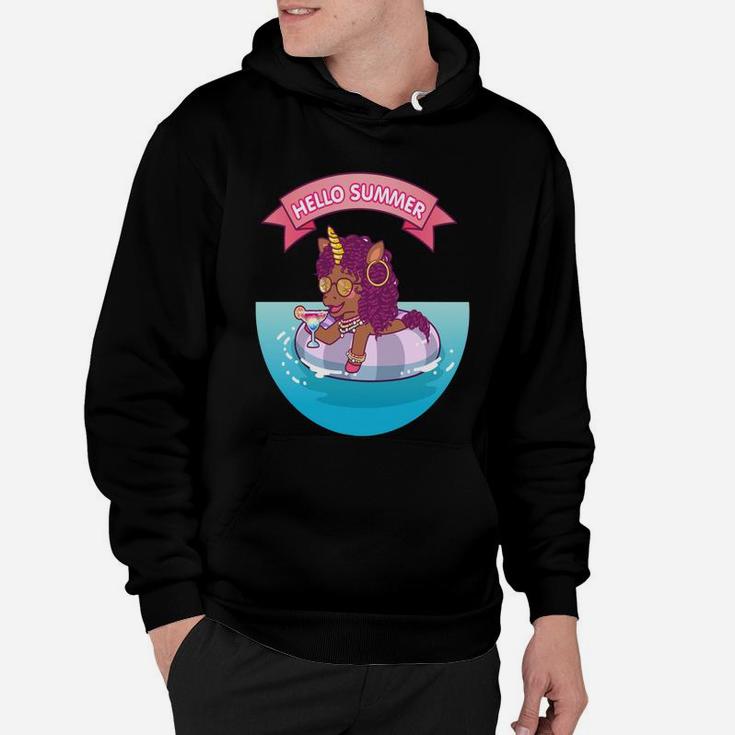 Brown Unicorn Hello Summer Afro Black Girl Magic Hoodie