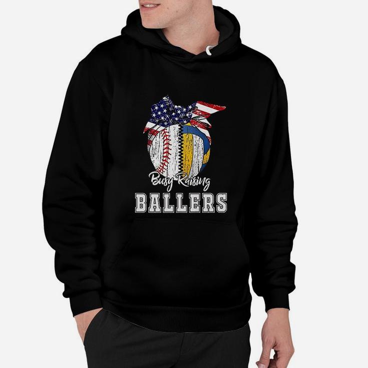 Busy Raising Ballers Baseball Volleyball Volleyball Mom Hoodie
