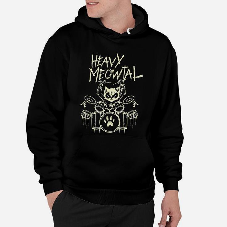 Cat Heavy Metal Headbanger Gift Drummer Cat Playing Drum Meowtal Hoodie