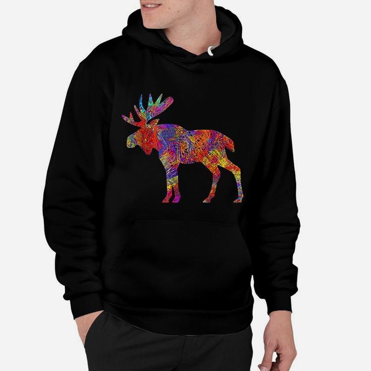 Colorful Canadian Moose Abstract Paint Wildlife Hoodie