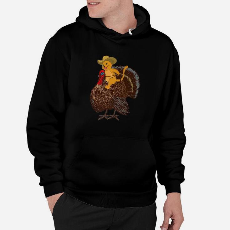 Cowboy Cat Riding A Turkey For Thanksgiving Hoodie