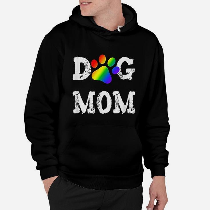 Dog Mom Dog Lover Rainbow Puppy Paw Hoodie