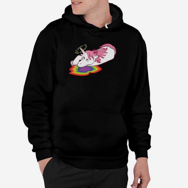 Einhorn und Regenbogen Schwarzes Hoodie, Magisches Design Tee