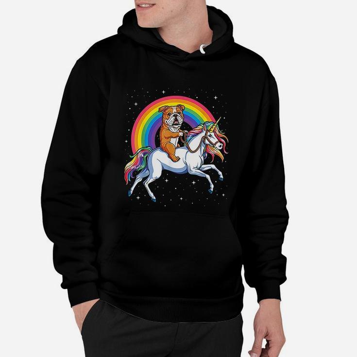 English Bulldog Unicorn Girls Space Galaxy Rainbow Hoodie