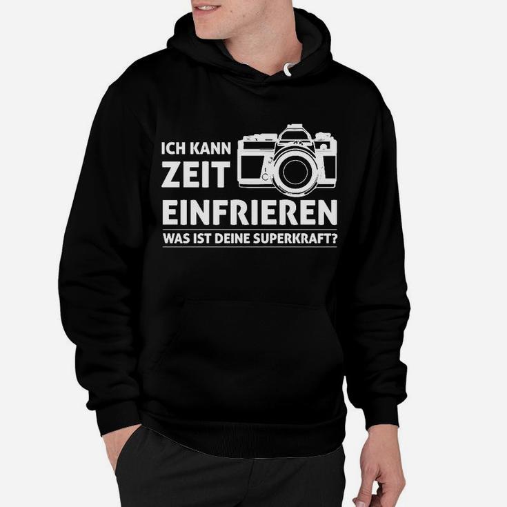 Fotografen Hoodie Schwarz, Zeit einfrieren Superkraft & Kamera Motiv