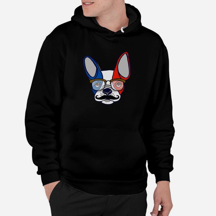 French Bulldog In Glasses Flag Of France Blue White Red Hoodie