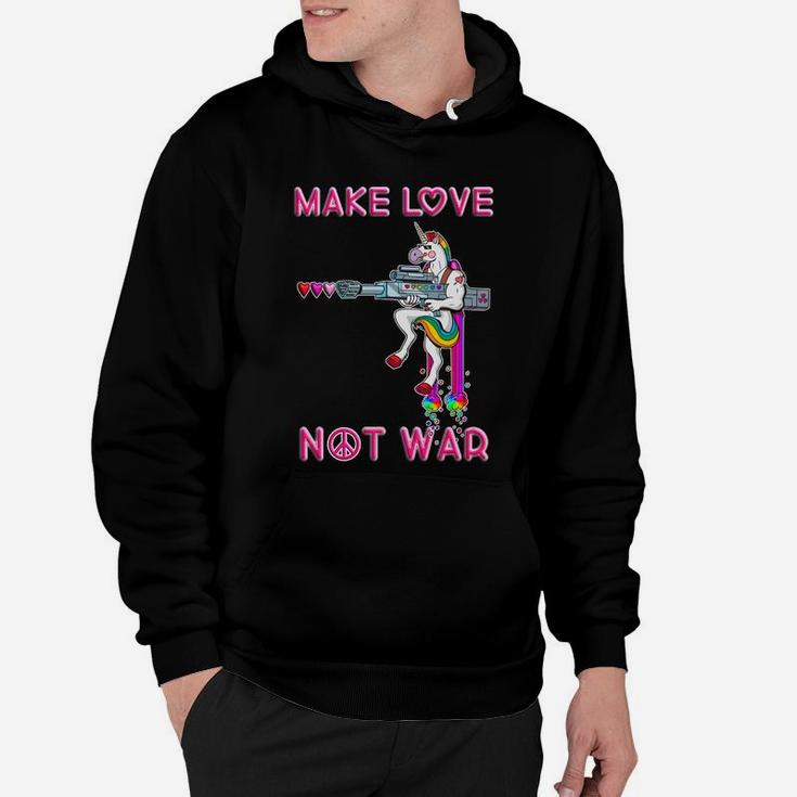 Friedensbotschaft Hoodie Unisex, Make Love Not War, Einhorn & Gewehr Design