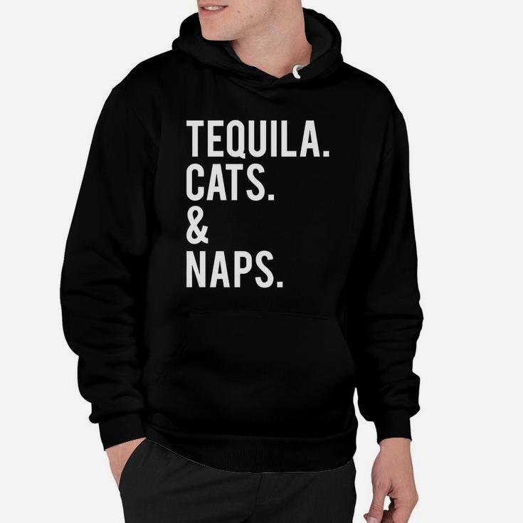 Funny Cute Womens Tequila Cats And Naps Slogan T-shirt Hoodie
