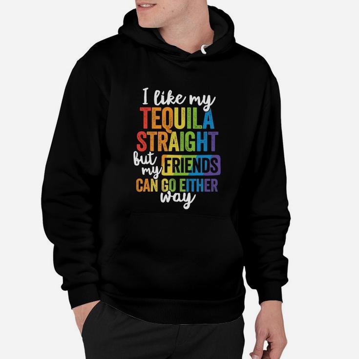 Funny Lgbt Ally Gift Tequila Straight Friends Go Either Way Hoodie