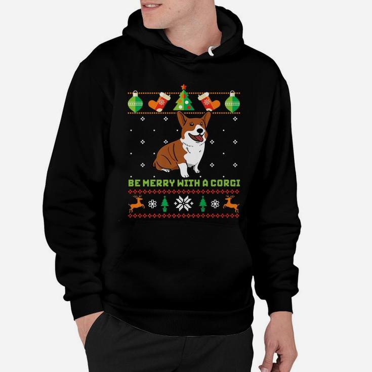 Funny Ugly Christmas Sweater Dog Be Merry With Corgi Hoodie