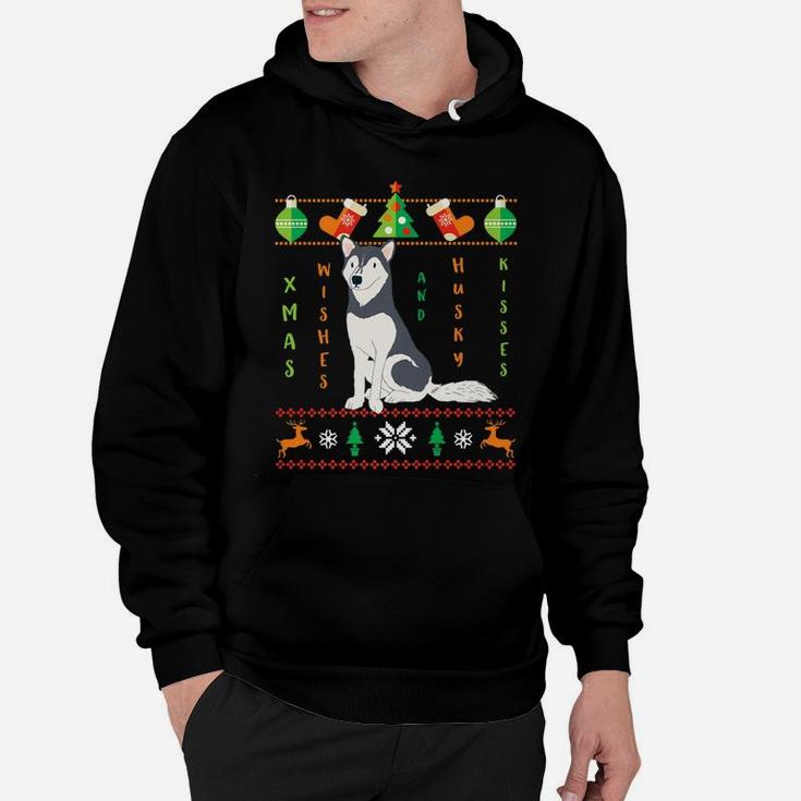 Funny Ugly Sweater Dog Christmas Wishes Husky Kisses Hoodie