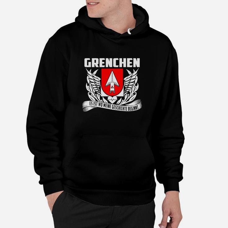 Grenchen Flügel-Emblem Schwarzes Herren Hoodie, Stilvolles Casual Design