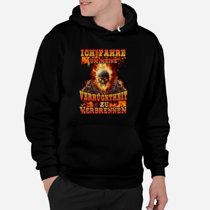 Herren Totenkopf Hoodie Schwarz, Feuriger Schriftzug Design