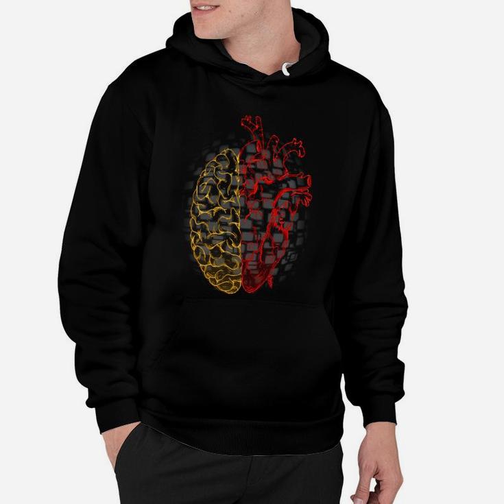 Herz-Gehirn-Verbindung Grafik Hoodie in Schwarz, Kreatives Design Tee