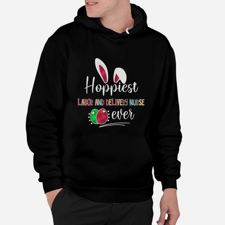 Hoppiest Labor And Delivery Nurse Ever Bunny Ears Buffalo Plaid Easter Nursing Job Title Hoodie
