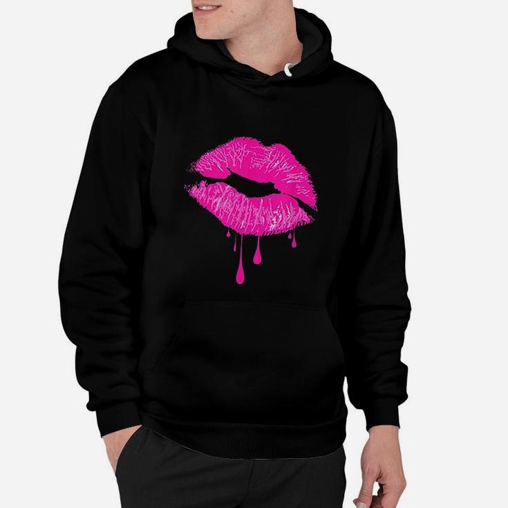 Hot Pink Lips Kiss 80s Retro Vintage Lipstick Party Hoodie