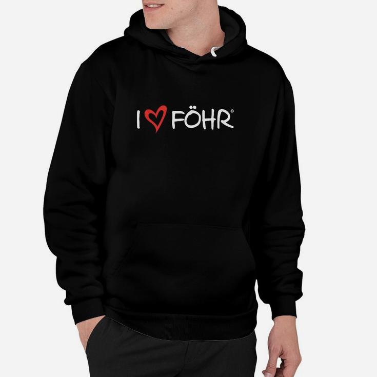 I Love Föhr Schwarzes Hoodie, Herz & Inselmotiv Design